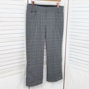 Express Editor Glen Check Plaid Straight Leg Cuffed Crop Dress Pants Grey Pink 8